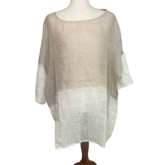 Namsar Tops - Namsar Lagenlook Natural LinenTunic Top Oversized Sz OS Sheer Neutral Minimalist
